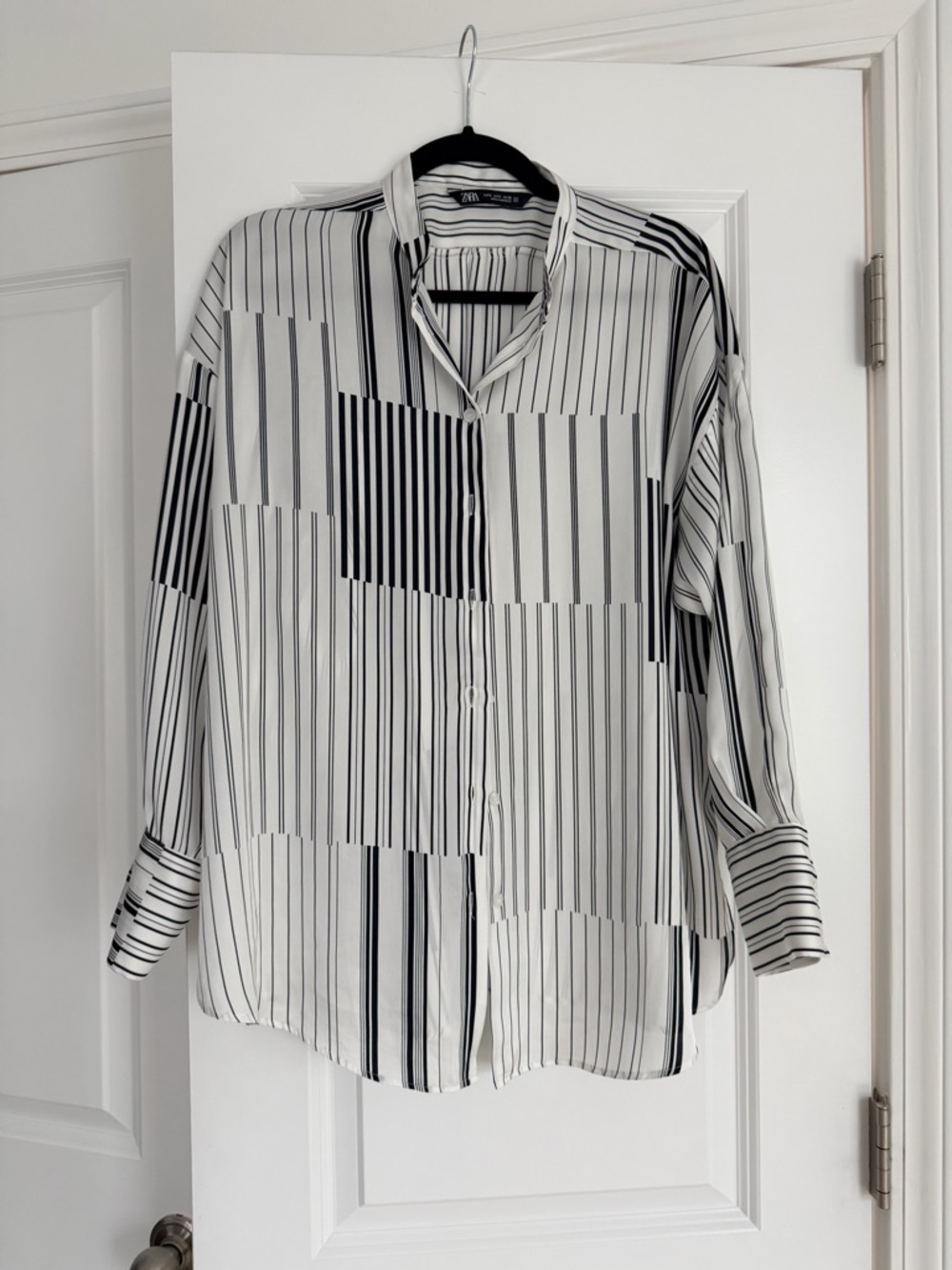 Zara White Shirt with Black Vertical Stripes